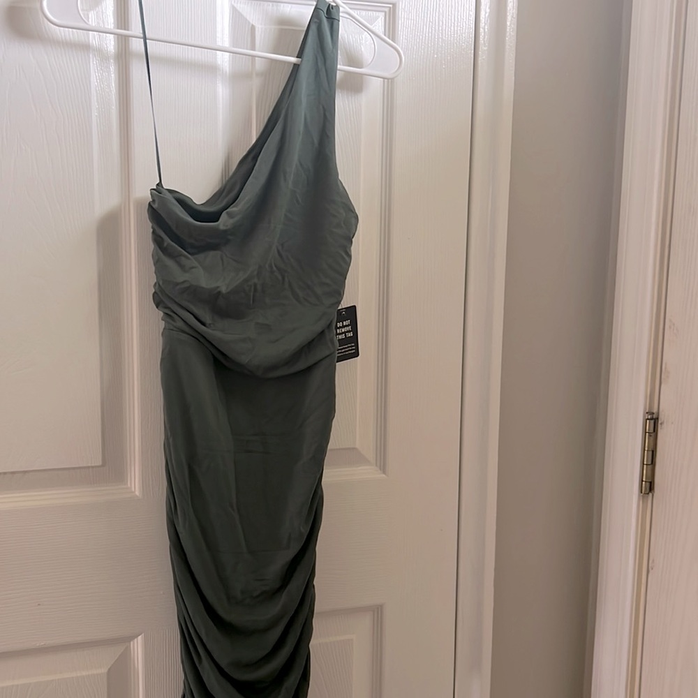 Green ruched one shoulder green dress from express NWT midi